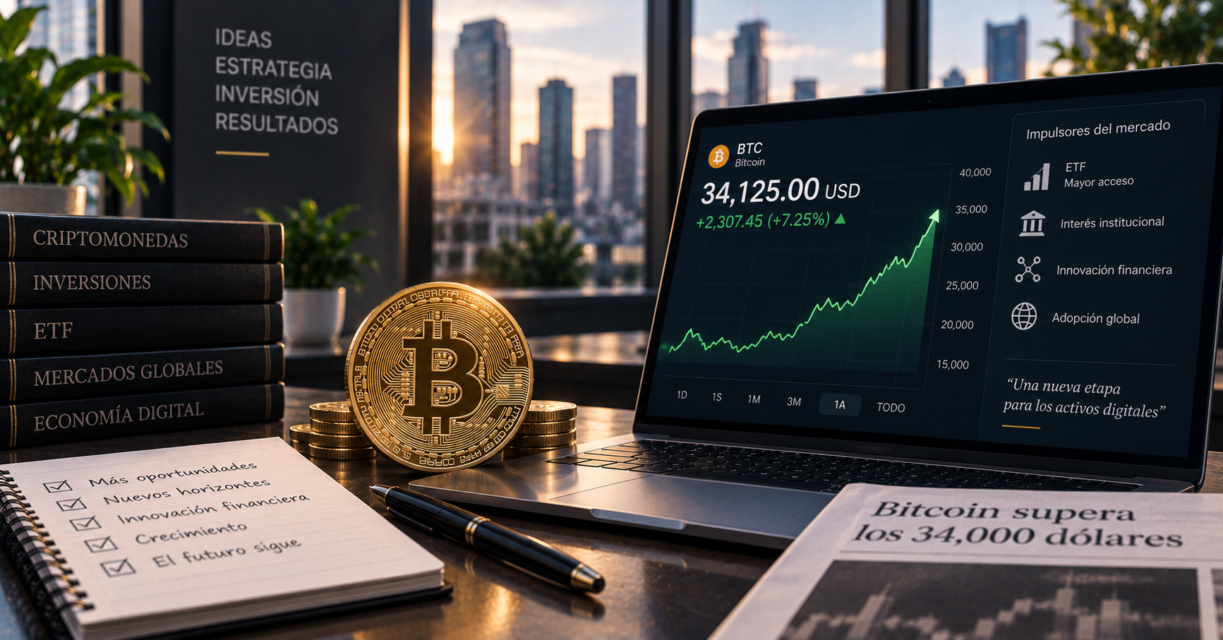 El Bitcoin supera la barrera de los $34,000 dólares
