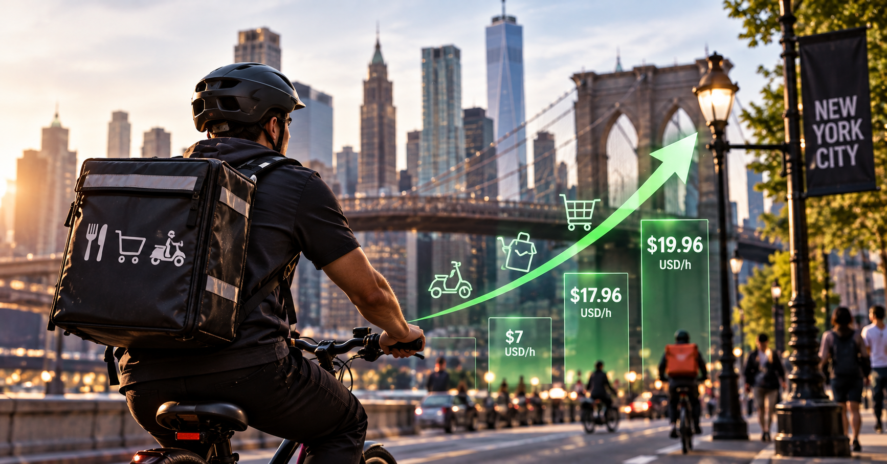¡Aumento histórico! En NY se anuncia pago mínimo a repartidores de aplicaciones